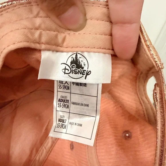 Disney Rose Gold Metallic Mickey Mouse Hat Sequin Logo Adjustable Cap Adult NWT - Picture 4 of 5